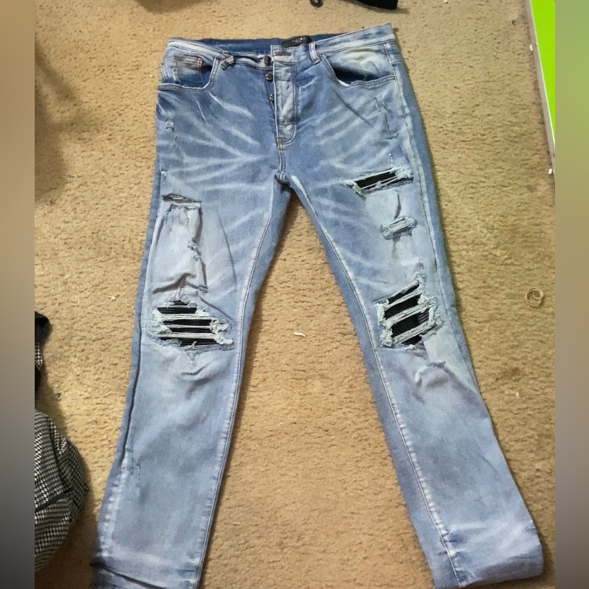 Amiri Men's Skinny Jeans In Light Blue